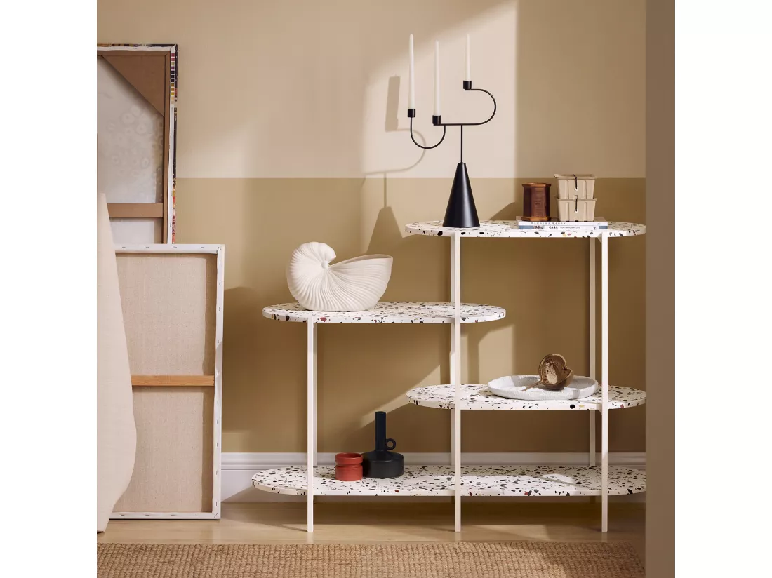 SoBuy Table Console, Table d'Appoint, Table d’Entrée, Étagère de Rangement, Étagère Asymétrique à 4 Niveaux, Cadre en Métal, pour Entrée, Salon, Chambre, 120x40x86 cm, Blanc, FSB89-W