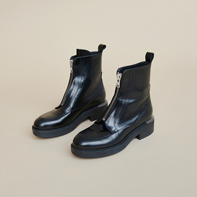 Bottines à fermetures éclair  en cuir noir