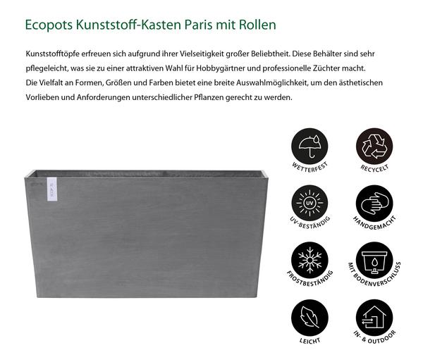 Ecopots Kunststoff-Kasten Paris mit Rollen,