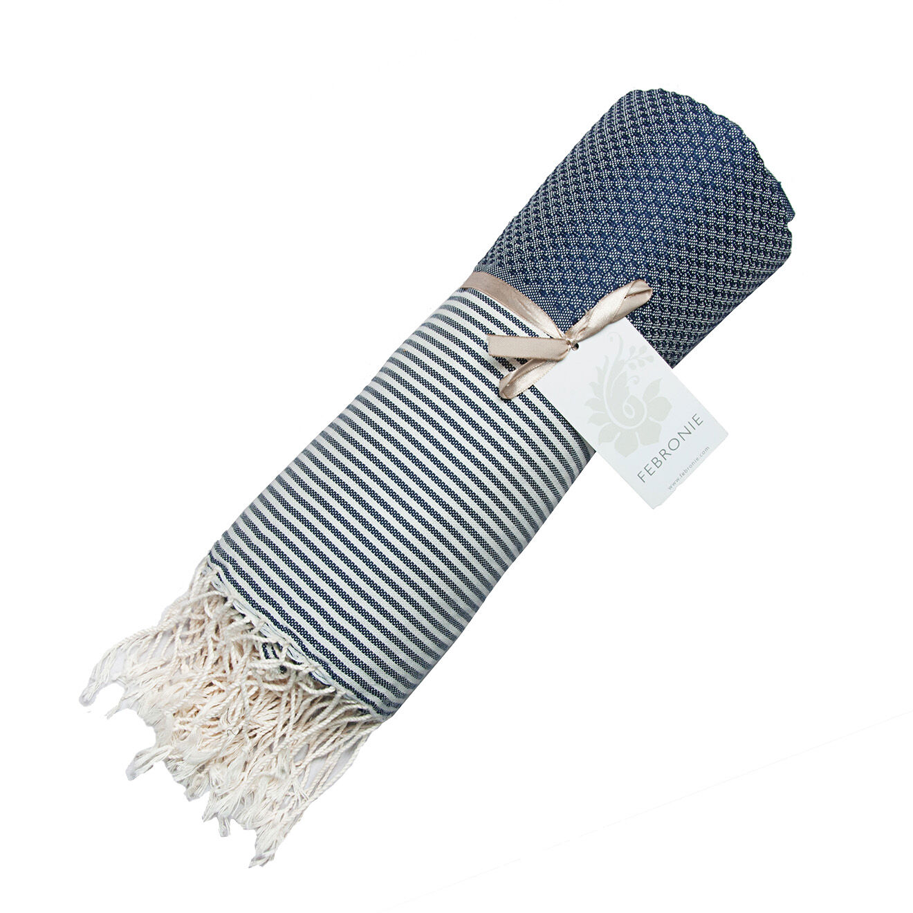 Febronie Fouta Nid d'Abeille Ibiza bleu jean/blanc - 100x200 cm