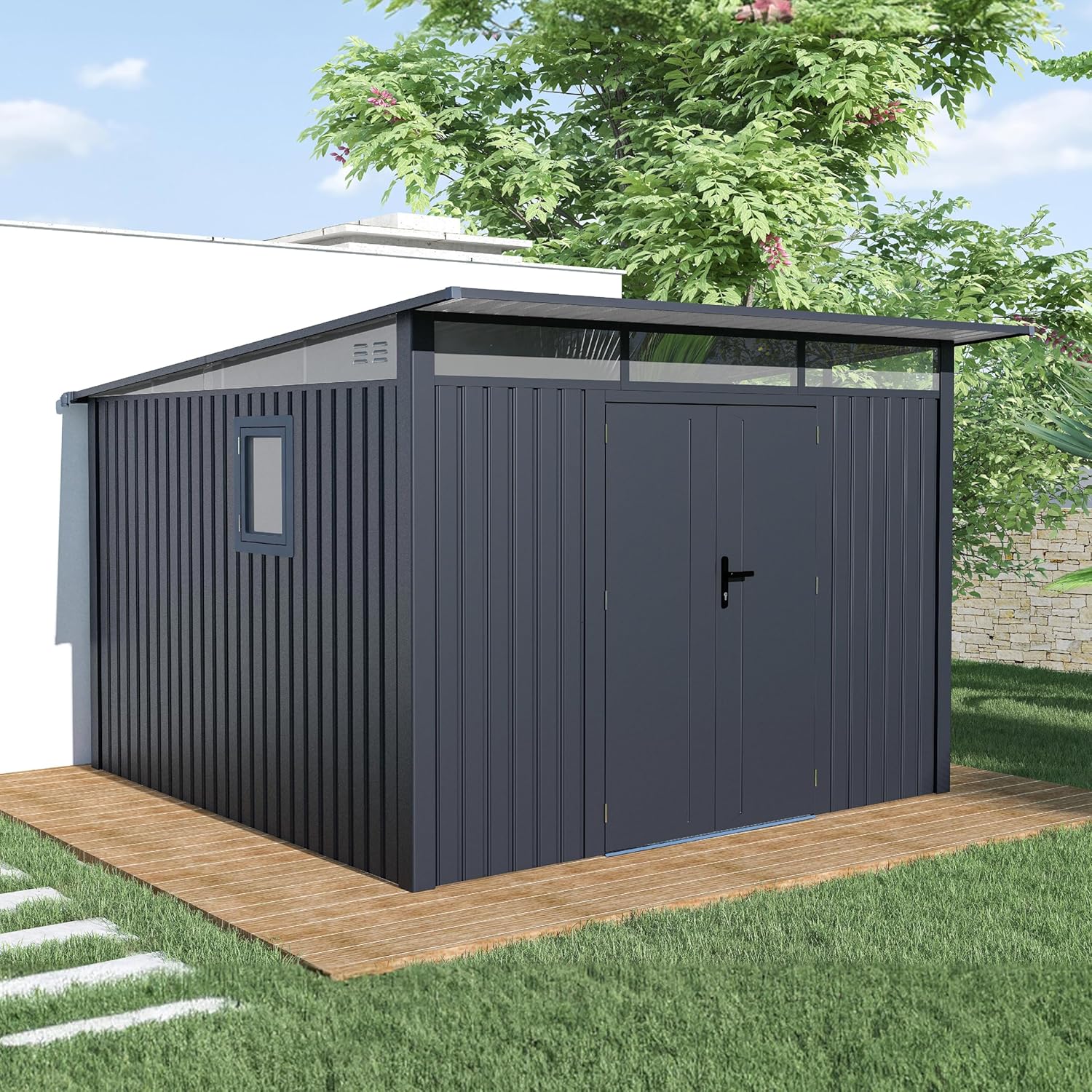 Rockford Porto 400 Gartenhaus aus Metall, Anthrazit