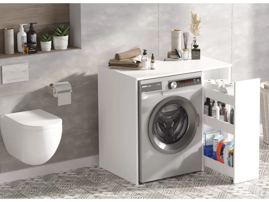 Armoire de Rangement pour Machine à Laver en Bois Blanc