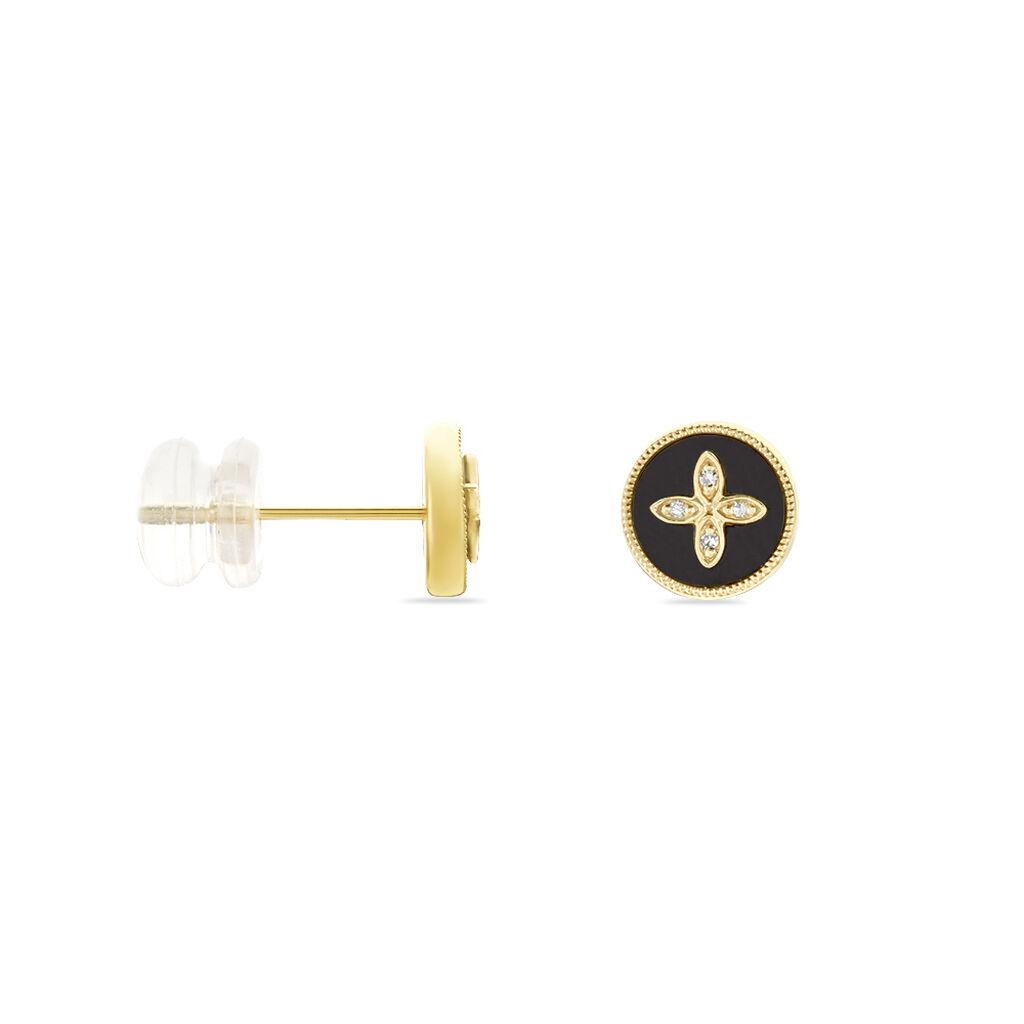 Boucles D'oreilles Puces Talisman Or Jaune Agate Diamant