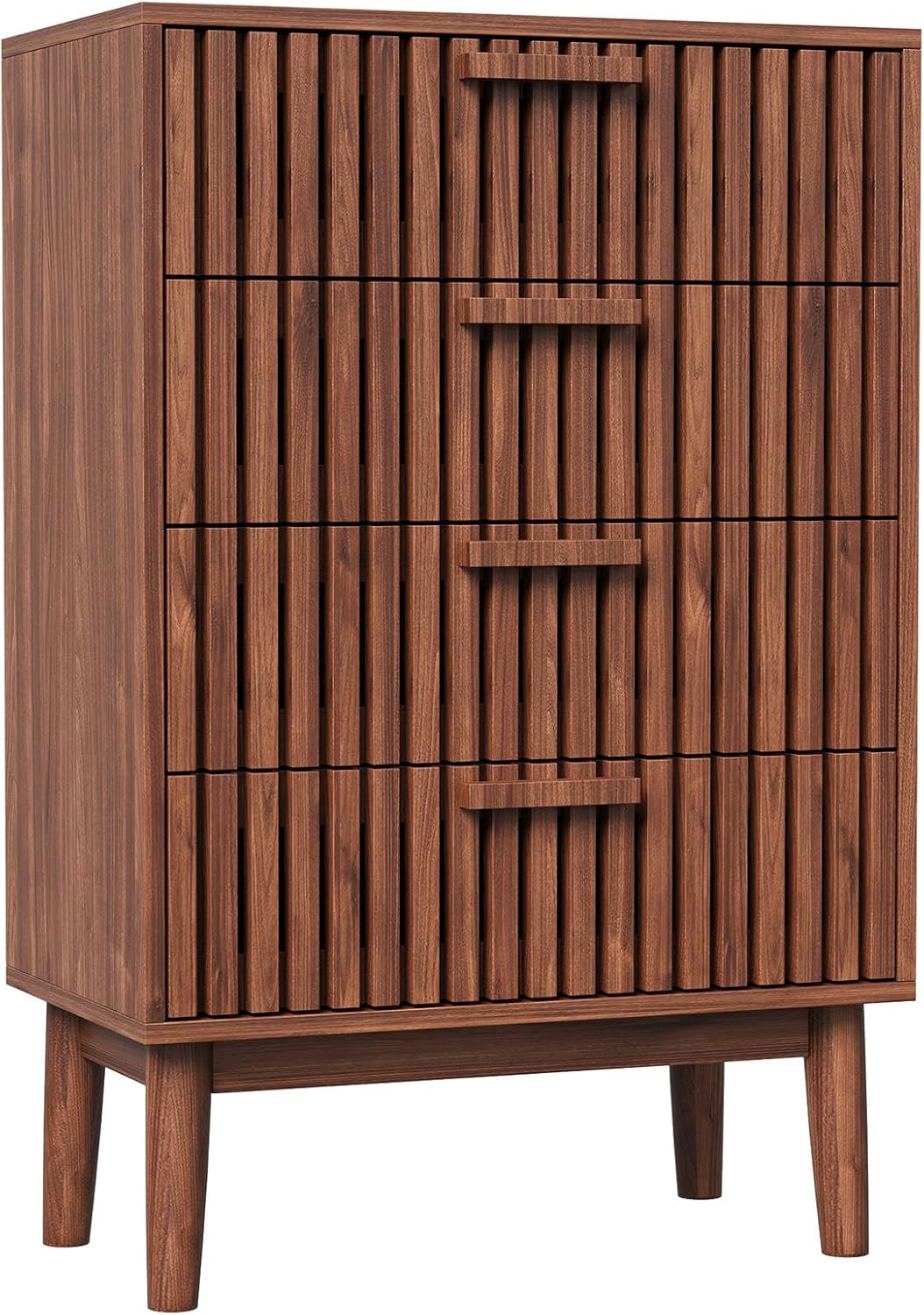 Kommode Mit 4 Schubladen，Kommode mit viel Stauraum Komodenschrank Schubladenkommode Flurschrank Holz für Schlafzimmer Wohnzimmer Flur Büro Organizer (Walnussholzfarbe(4 schubladen))