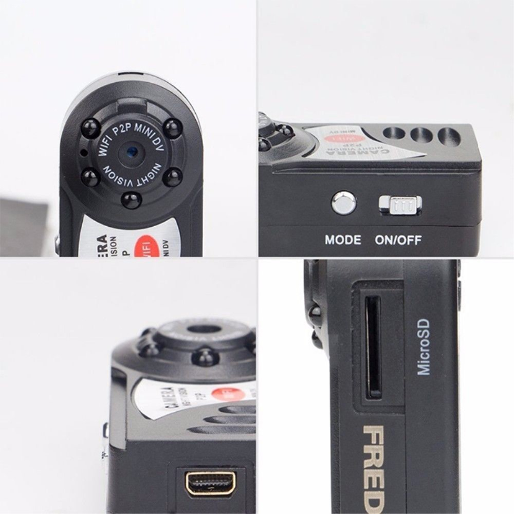 (45x25mm) Mini USB Wifi Kamera mit Infrarot LED Nachtsicht / Bewegungserkennung / MicroSD   Halterung (iOS/Android) - Schwarz