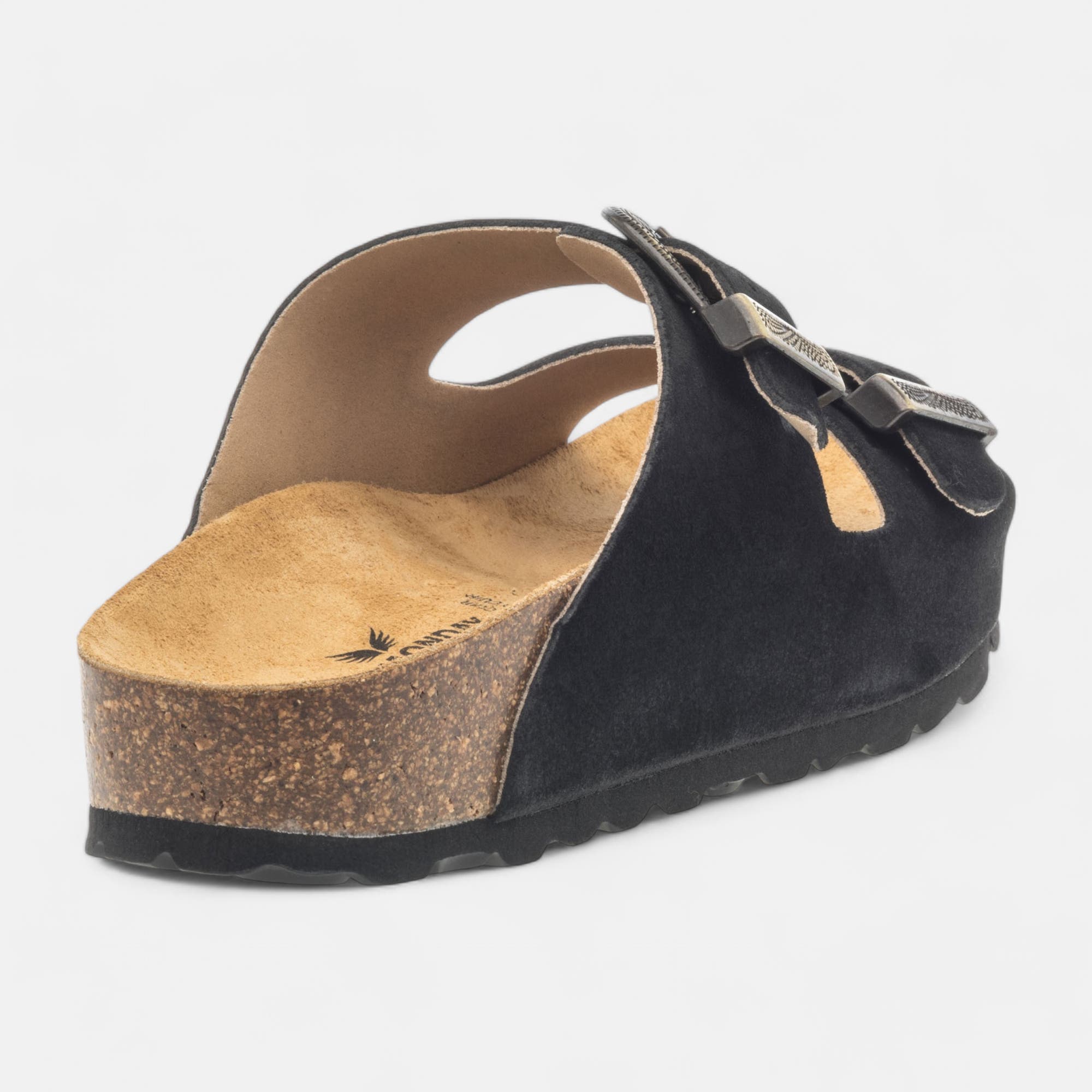 Mules semelle liège Femme en cuir noir
