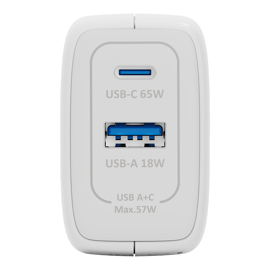 INOVU Chargeur Secteur 65W 2 en 1 (USB-A + 1 x USB-C) Power Delivery, GAN