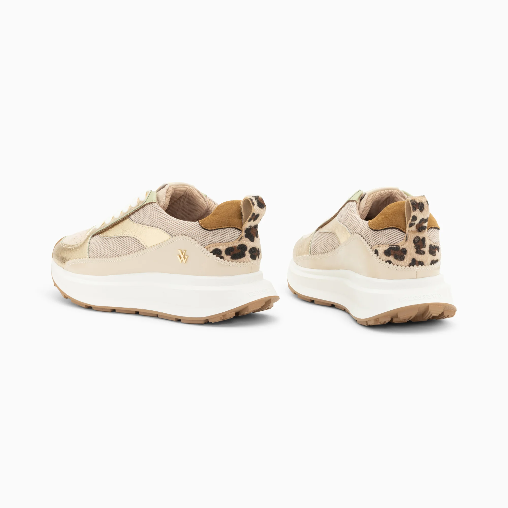 Sneakers-Baskets Emma or et beige à semelle oversize
