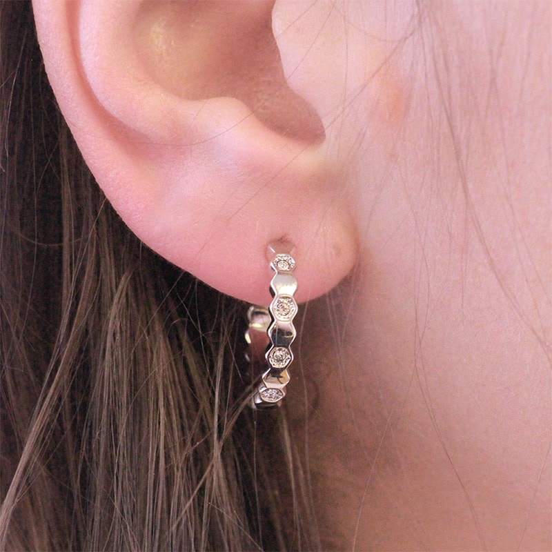 Créoles - Laiton argenté 18 k  & cristal blanc