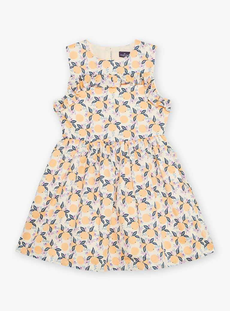 Robe vanille à volants et à motif oranges