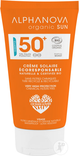 Alphanova Sun Crème Solaire Certifiée Bio Très Haute Protection IP50+ Visage Tube 50g