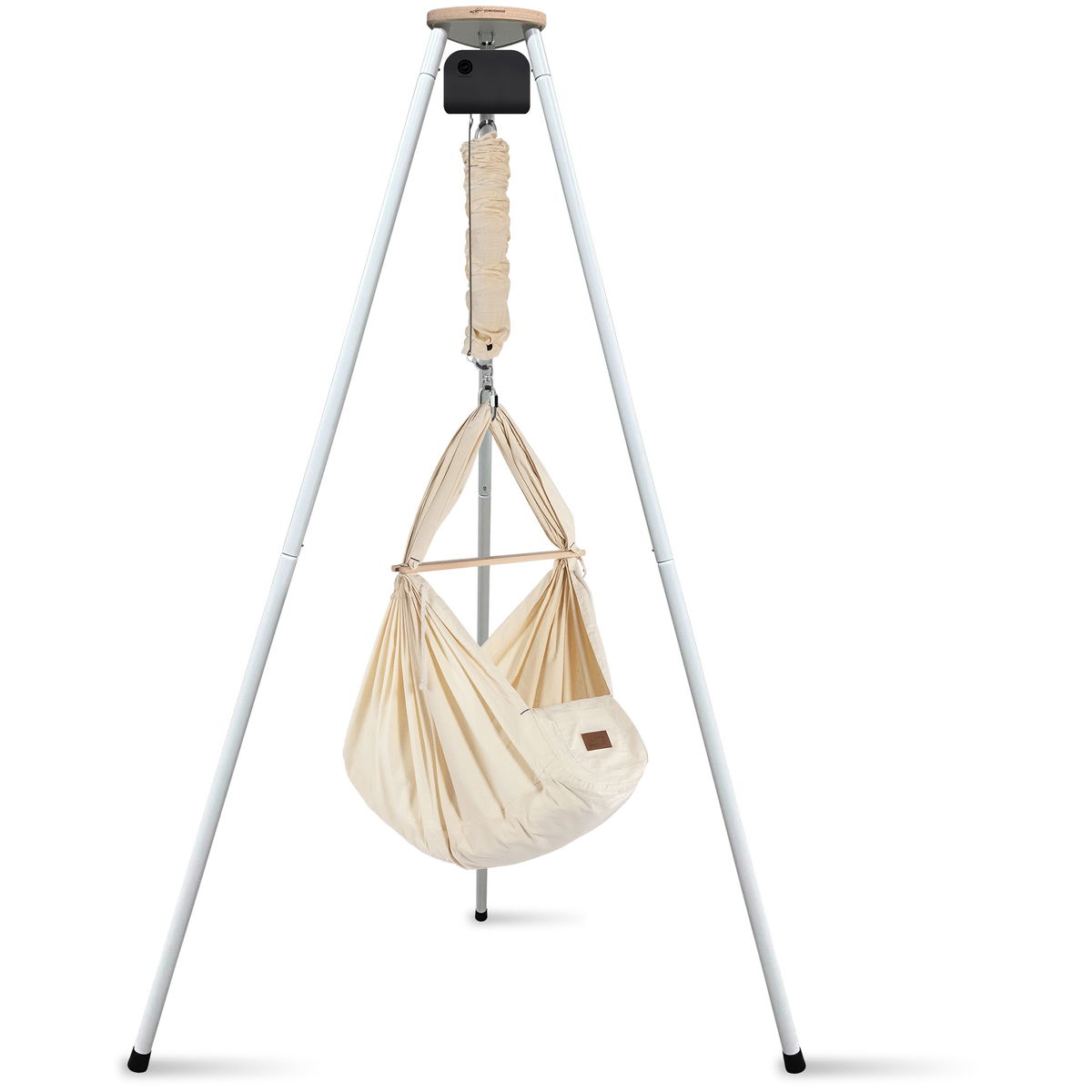 SCHMUSEWOLKESCHMUSEWOLKE   Tipi weiss mit anthrazit Motor und Bio Federwiege natur Schafwolle
