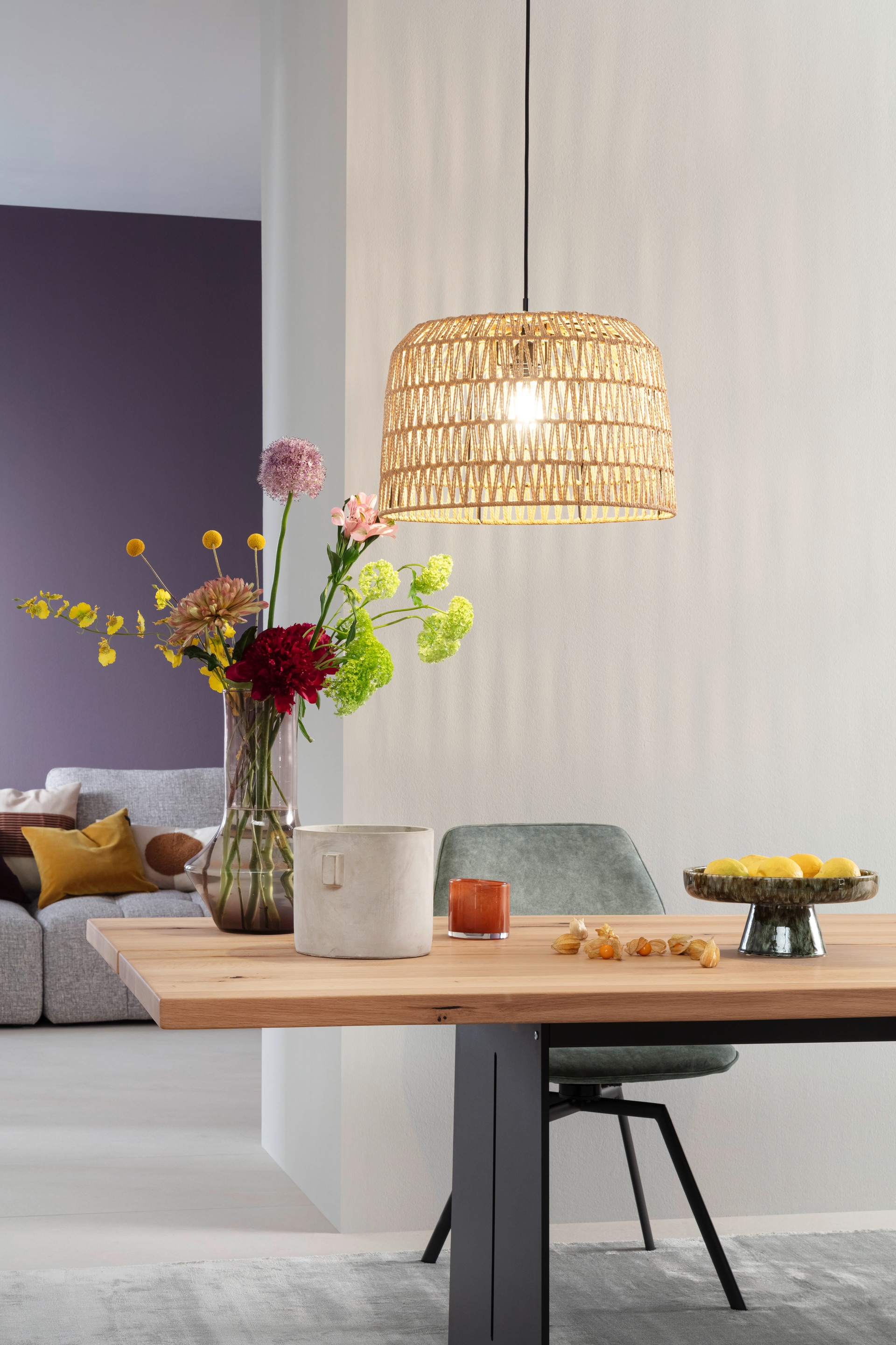 easy! by FHL Retrofit Pendelleuchte Macra beige 46x46cm H140cm