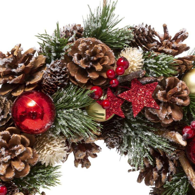 Feeric - Kerstkrans - D35 x 8 cm - Met Kerstversiering - Dennenappels