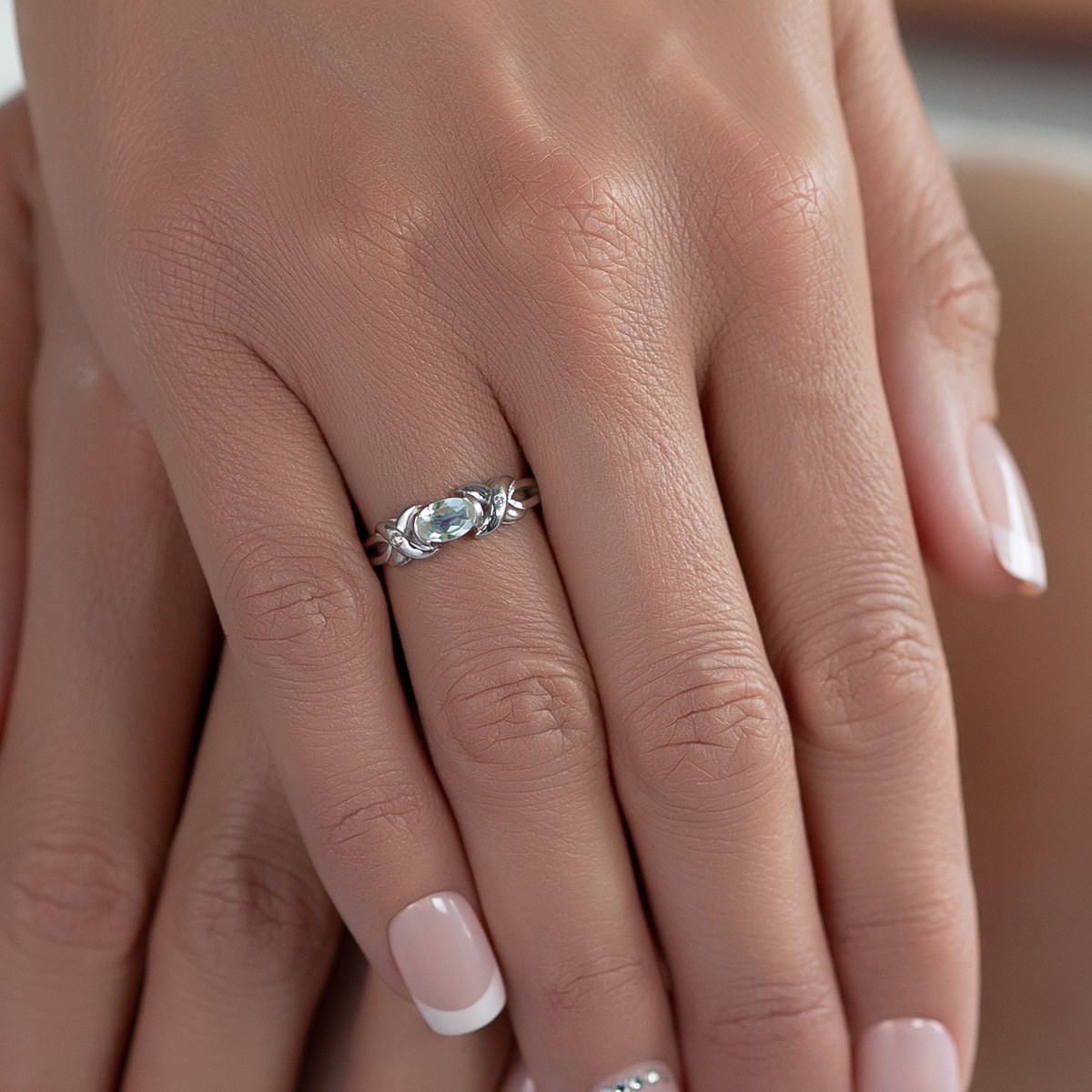 Bague ADEN Aigue-Marine avec diamants sur Argent Massif 925