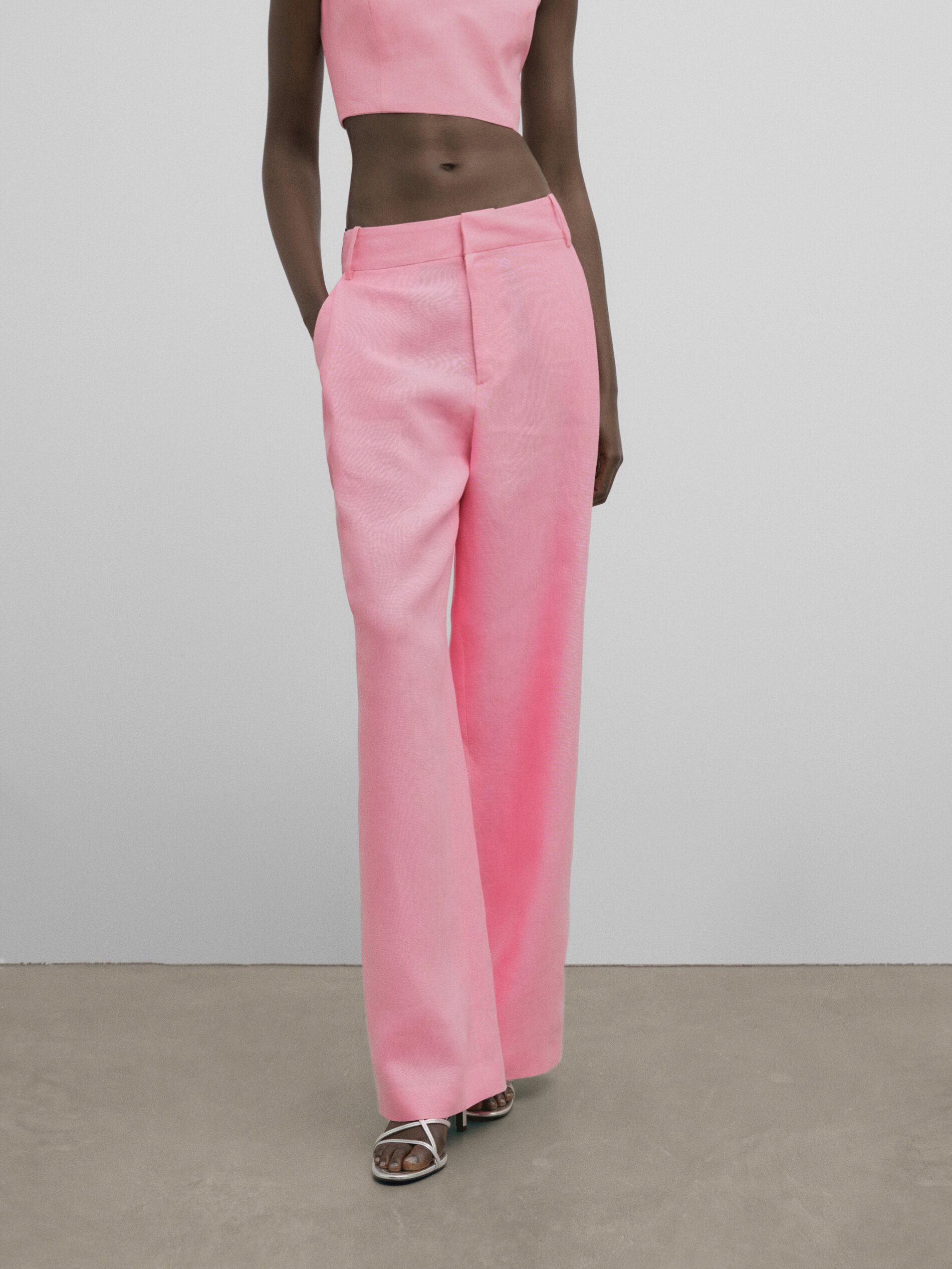 Calças de linho com zíper - Studio - PINK
