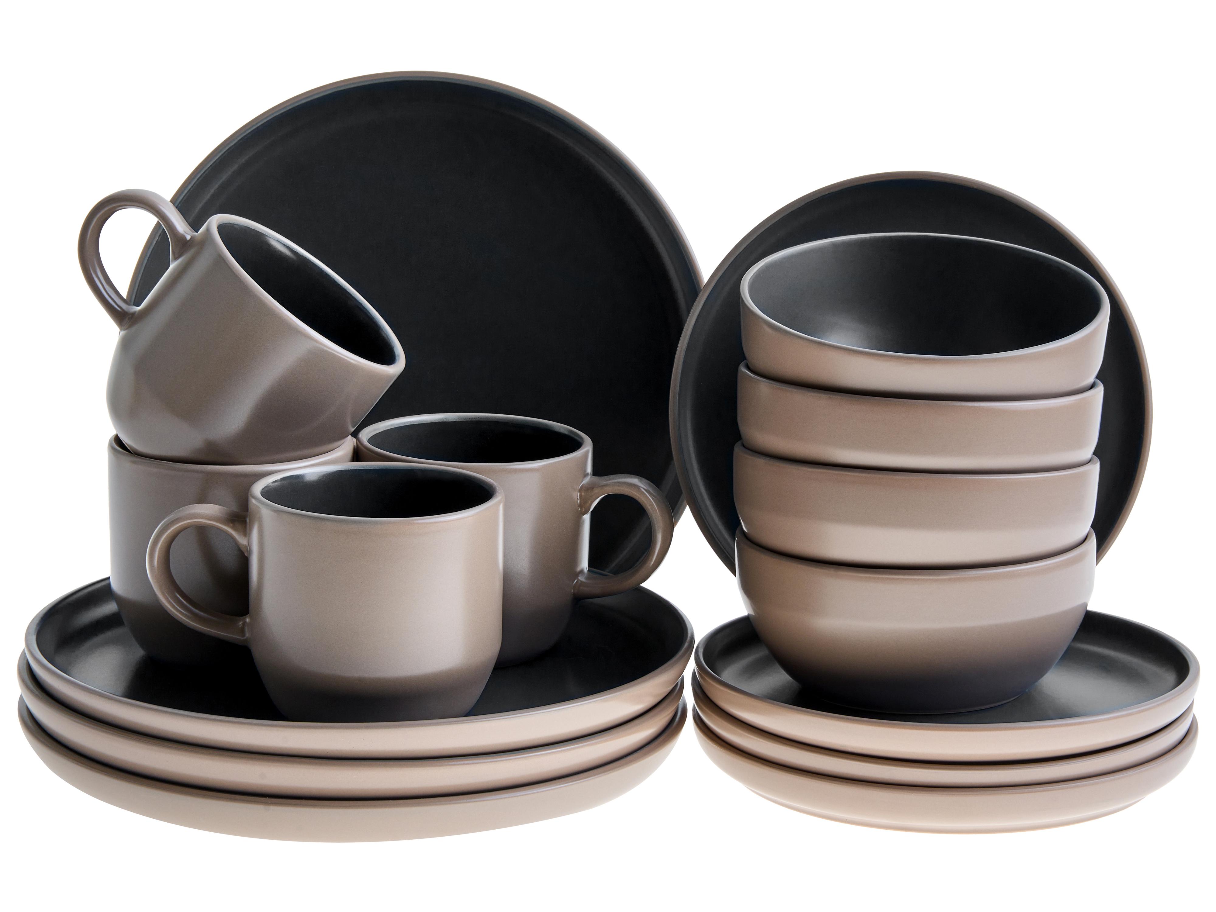 16-delige serviesset NUTMEG Steengoed Zwart/beige