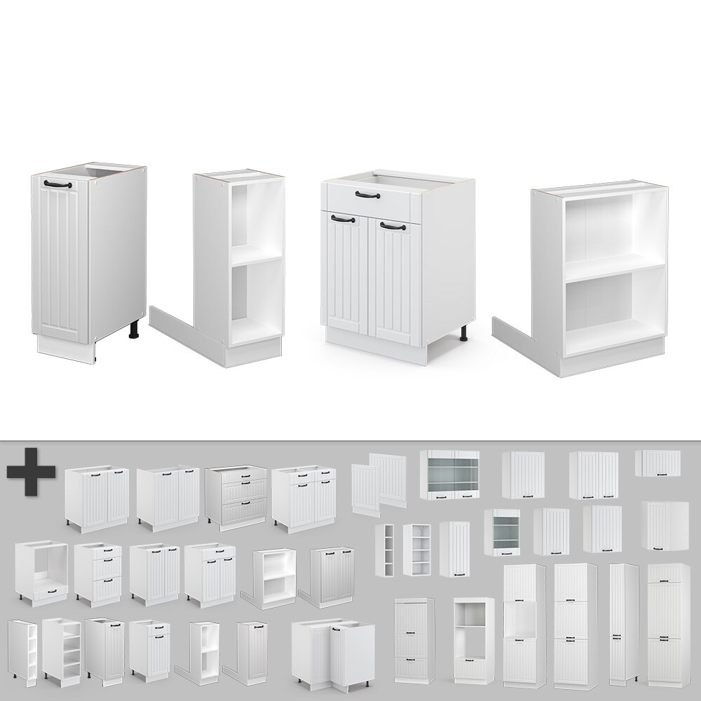 Vicco Kücheninsel Küchenblock Einbauküche Fame-Line Landhaus Weiß 90 cm Küchen Schränke Apothekerunterschrank Schubunterschrank Regalinselunterschrank Softclose-Scharnier Küchenmöbel