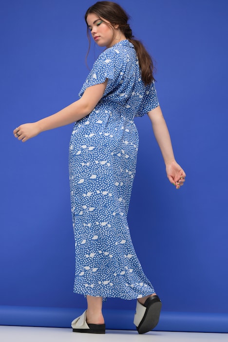 Maxikleid, oversized, Allover-Print, Hemdkragen, Knopfleiste