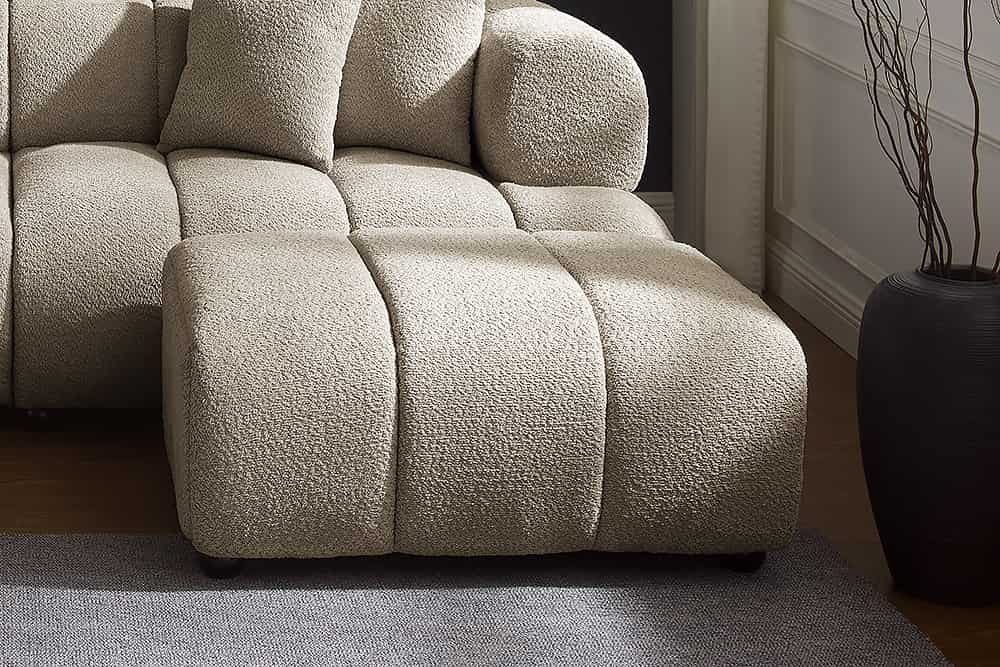 Moderner Hocker ADLON 100cm champagner greige Bouclé Federkern Fußhocker Sitzhocker