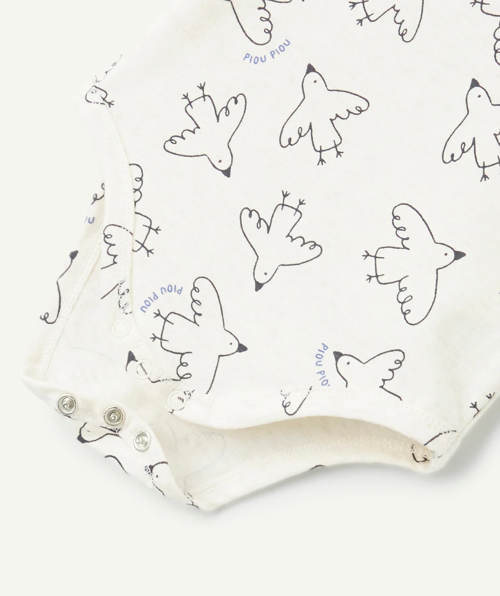 lot de 3 bodies bébé en coton bio uni jaune et imprimé thème oiseaux