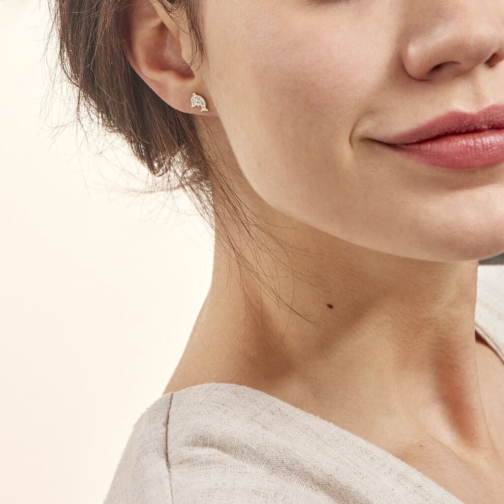 Boucles D'oreilles Puces Eleanor Dauphin 0 Or Jaune Strass