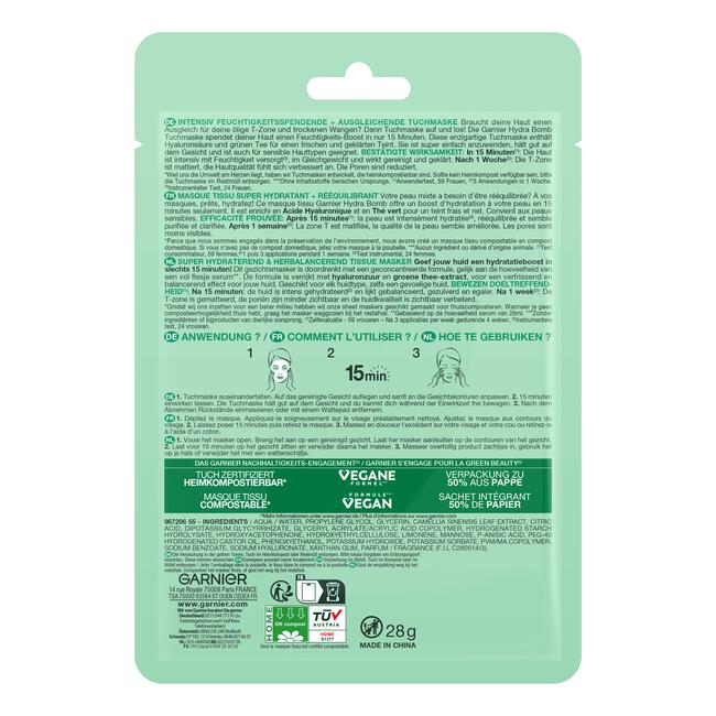 Garnier SkinActive Hydra Bomb Sheet Masker Groene Thee
