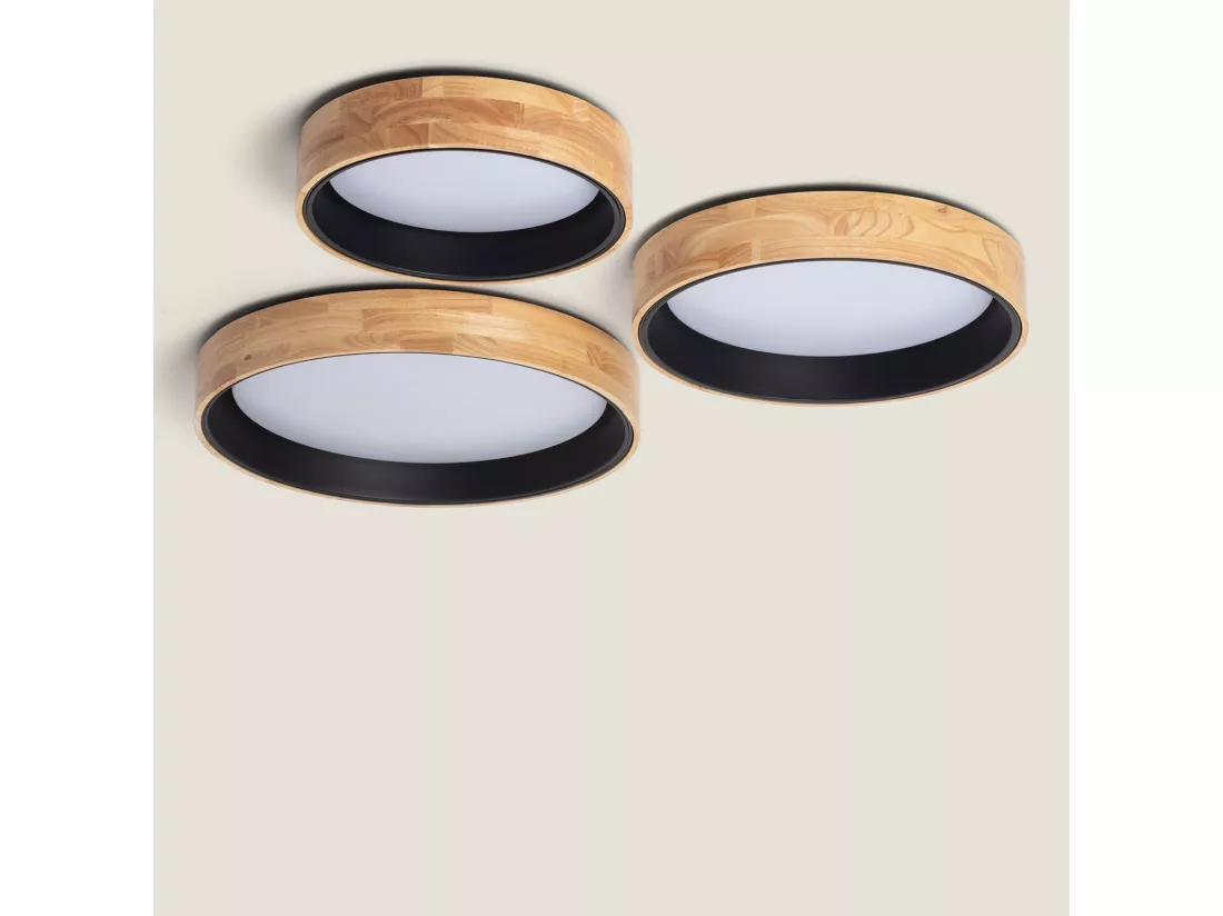 Plafonnier LED Rond Bois 30W CCT Sélectionnable Dari Ø570 mm Noir