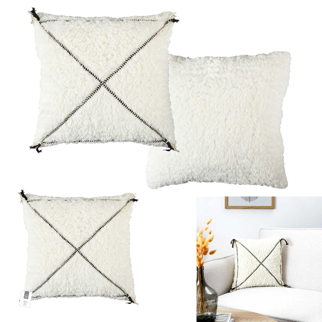 Home Deco Factory Coussin Sherpa motif tressé blanc - 40x40 cm