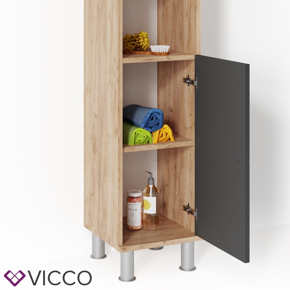 VICCO Badmöbel Set FYNN Eiche Anthrazit Spiegelschrank Unterschrank Hochschrank