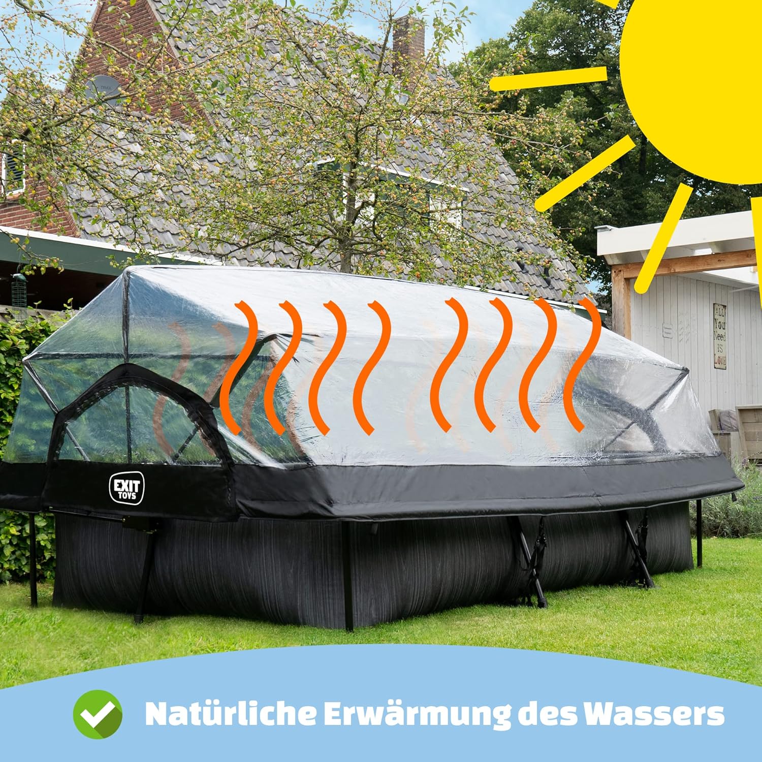 EXIT Toys Poolabdeckung 300x200cm - Universell für Rechteckige Pools - Hält Wasser Warm und Sauber - Einfache Montage - Robuste, Hochwertige Konstruktion - Geeignet für EXIT Pools und Andere Modelle