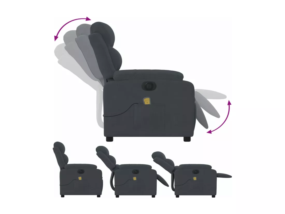 Fauteuil inclinable massant électrique gris foncé velours