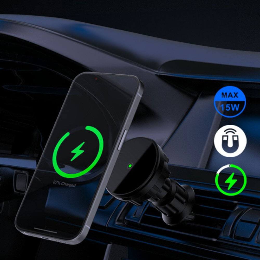 (15W) Magnetische Qi Wireless Charger Auto KFZ Smartphone Halterung für Lüftungsgitter Air Frame - Schwarz
