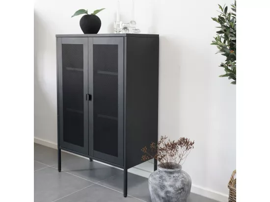 Melbourne - Vaisselier en métal avec portes grillagées : Couleur - Noir