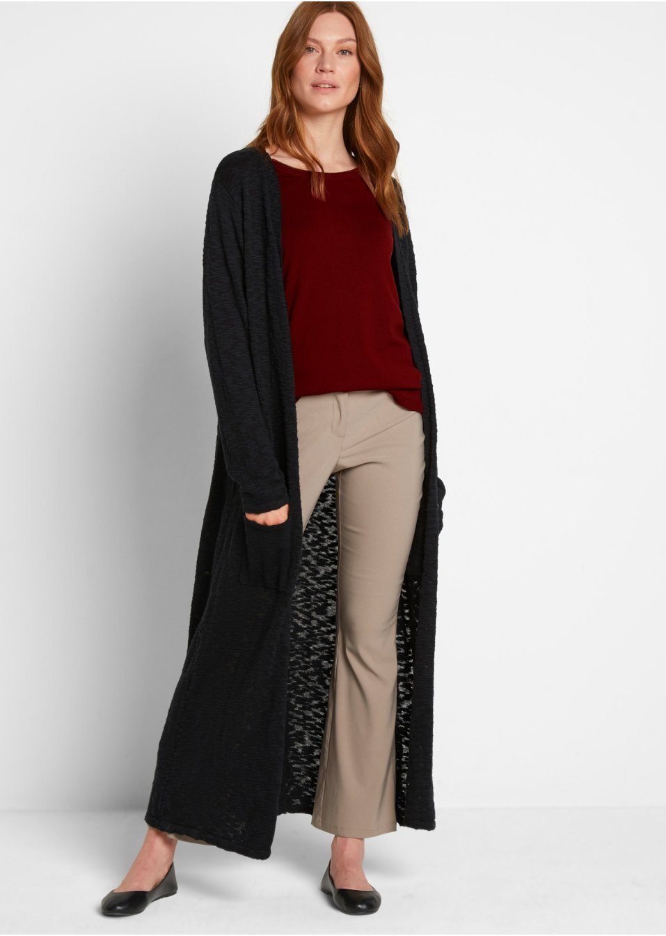 Manteau long en maille, manches longues