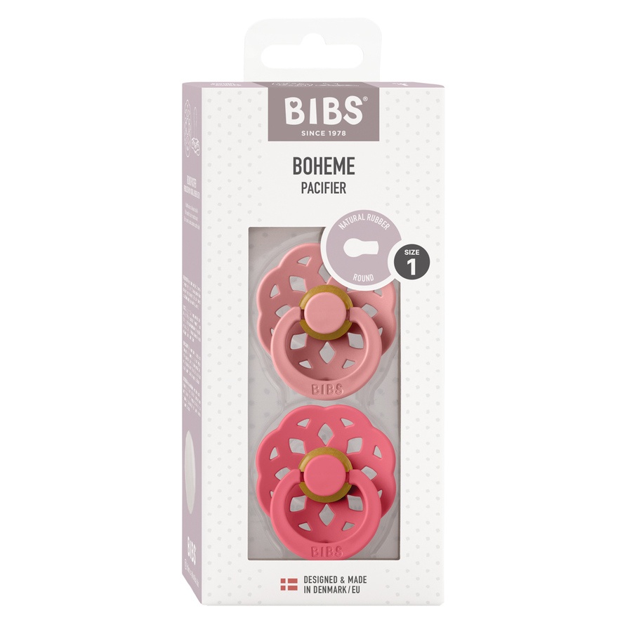 BIBS Pacifier Boheme Latex Dusty Pink/Coral Size 1 2pcs