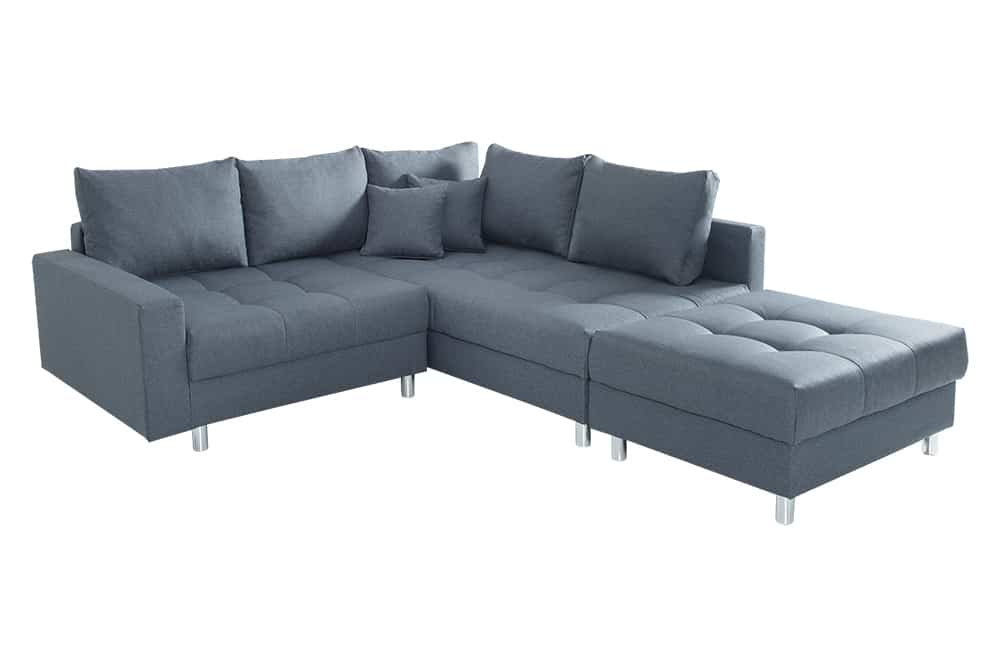 Moderne Wohnlandschaft KENT 220cm anthrazit Ecksofa Federkern inkl. Hocker und Kissen