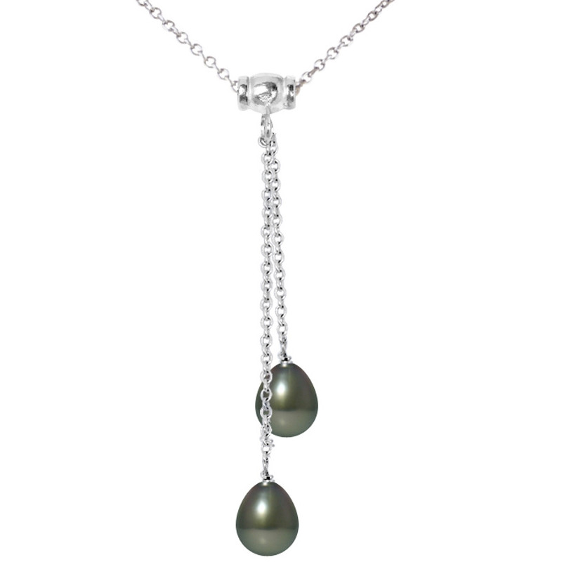 Collier Femme en Argent Massif 925 et 2 Perles de Tahiti