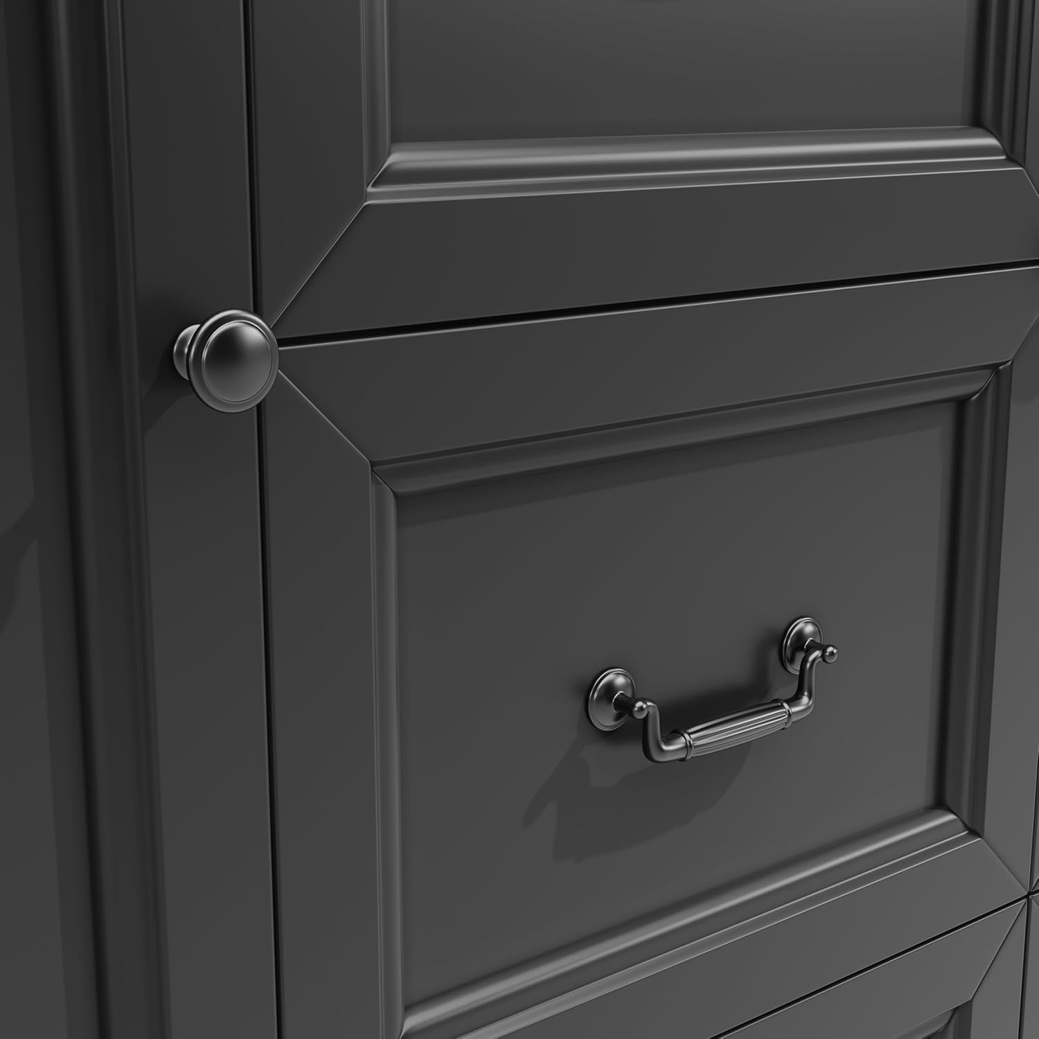 Kücheninsel, Schrank, Sideboard, Ausziehbarer Küchenwagen auf Rollen mit Handtuchhalter und Gewürzregal, verstellbare Einlegeböden, Schwarz