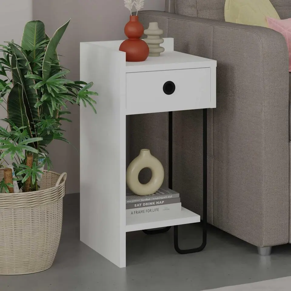 Emob Stijlvol Wit Nachtkastje - Woody Mode - 100% Melamine Gecoat