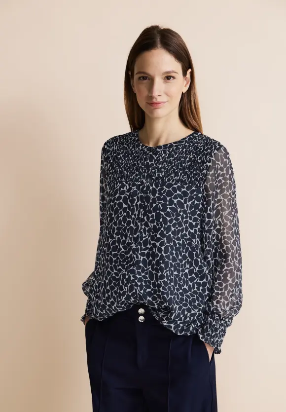 Chiffonbluse mit Print - deep blue
