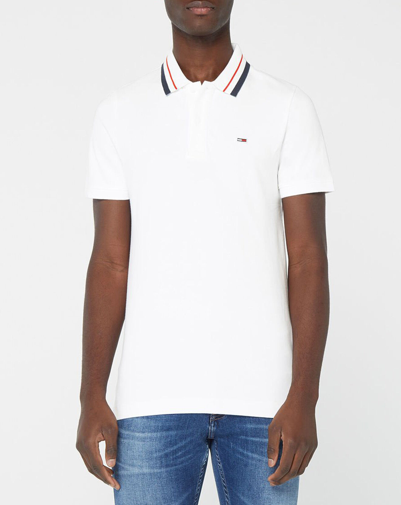 Tommy Jeans Polo Regular en Coton Bio Col Contrasté blanc
