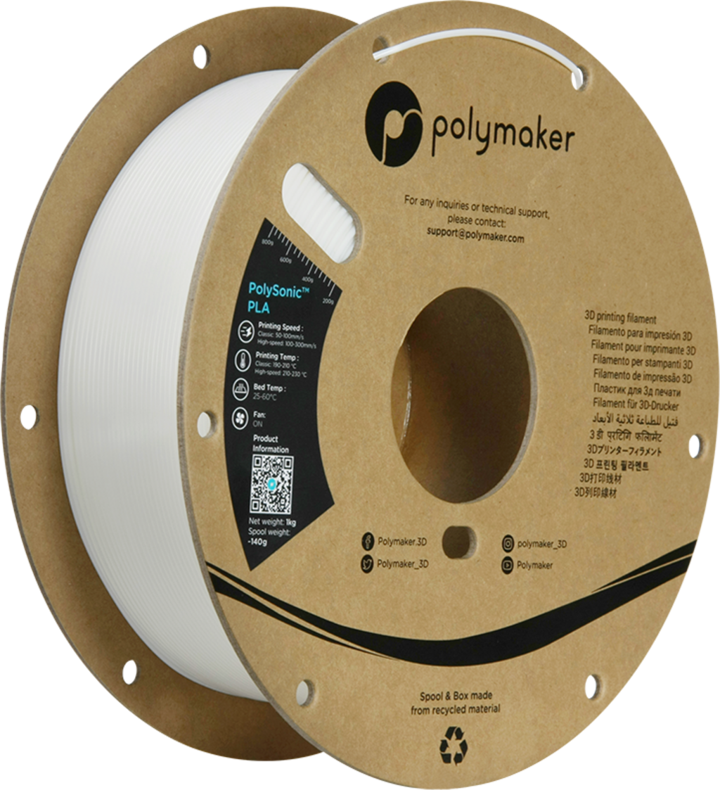 Polymaker  PolySonic PLA White, 1,75 mm / 1000 g    Innovatives Filament für Hochgeschwindigkeitsdrucke