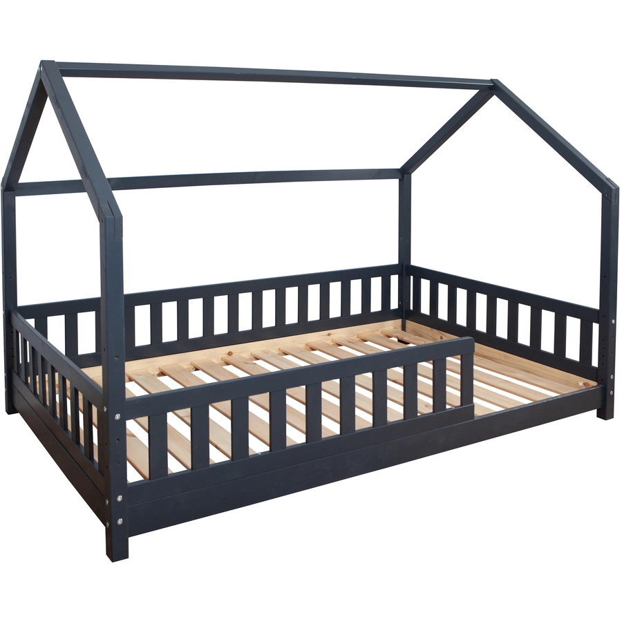 TICAA Kinderbett Hausbett Kay 120x200 Kiefer grau Grau