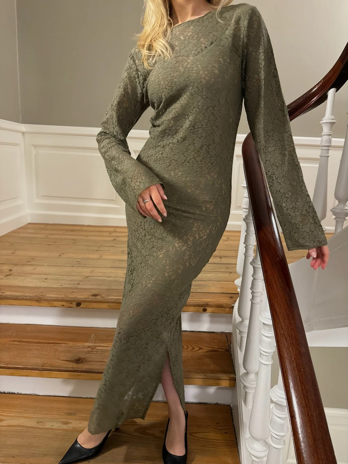 BYIC Leaic Lace Dress a army