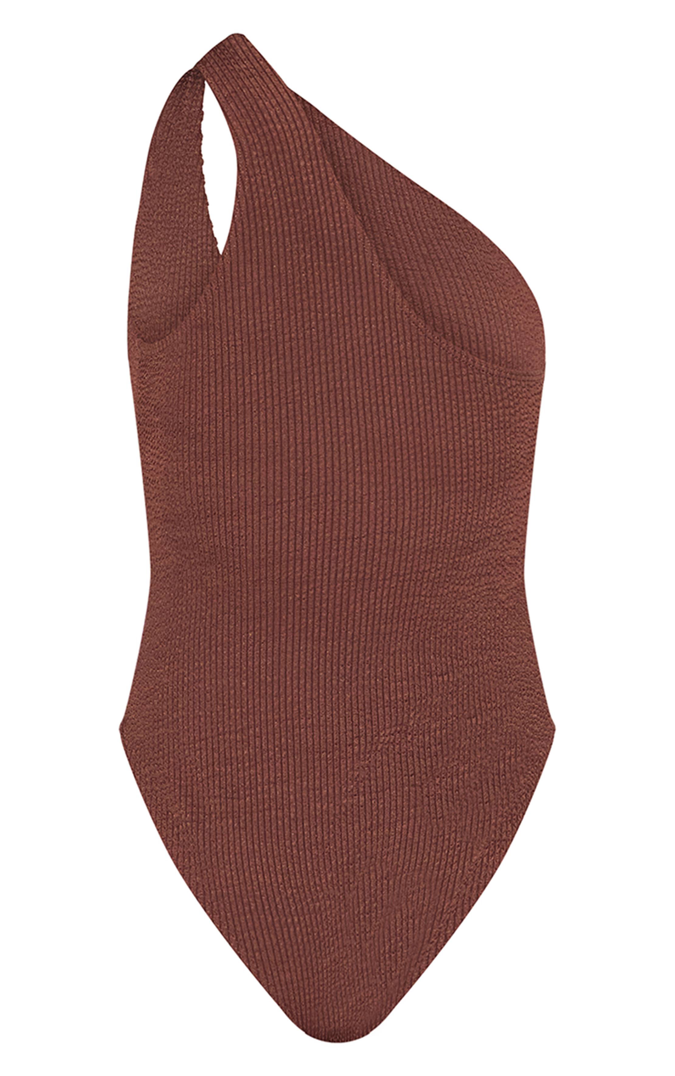 Marron Chocolat Maillot De Bain Une Épaule À Découpe Marron Chocolat Froissé