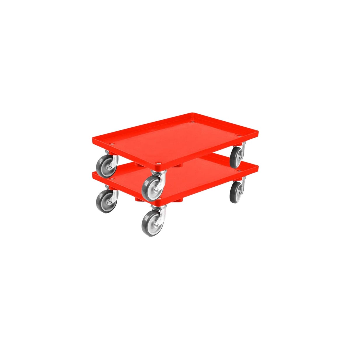 PROREGAL Voordeelset 2x Transportwagens voor Euroboxen 60 x 40 cm met Rubberen Wielen, Rood, Gesloten Dek, 2 Zwenkwielen en 2 Remwielen, Draagvermogen 300 kg