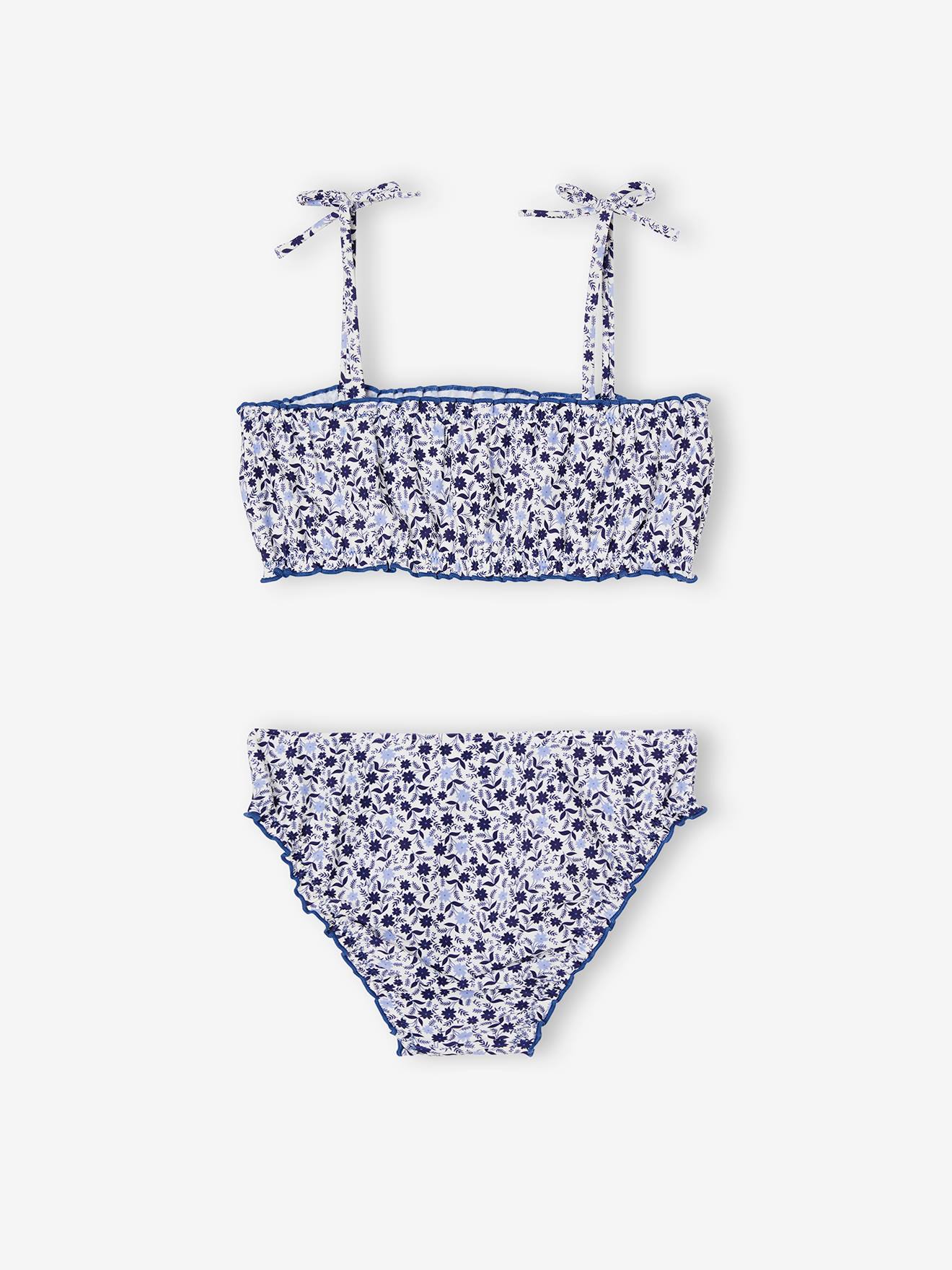 Biquíni azul com estampa floral para meninas