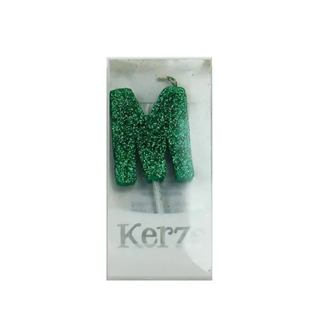 Trötsch Buchstabenkerze M, grün glitzer, 3x2x1cm