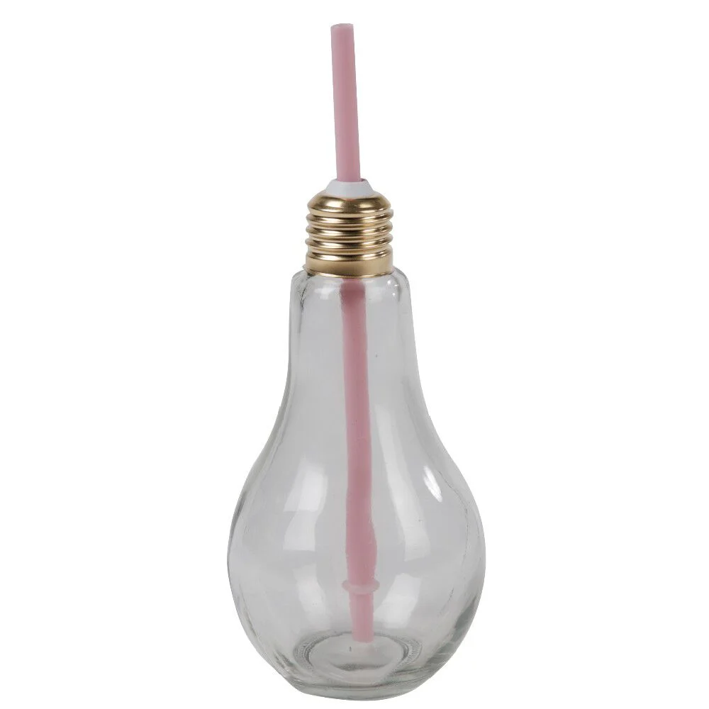 Gobelet en verre forme ampoule avec paille